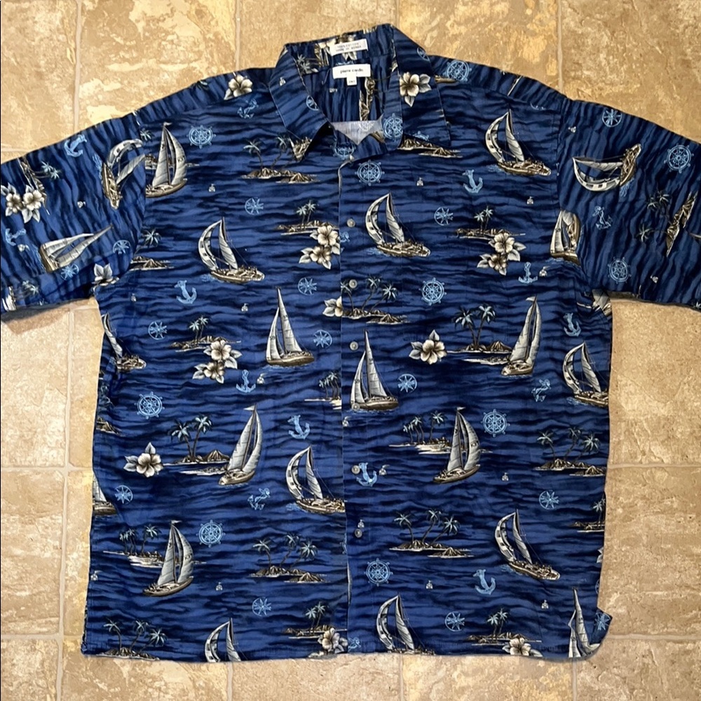 **Last Chance ** Pierre Cardin Blue Casual Button Down Shirt Nautical Design